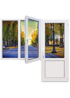 Балконный блок Glasso 85 с двустворчатым окном и поворотно-откидной створкой 1900 x 2000 мм