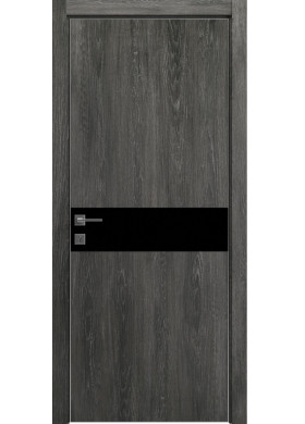 Межкомнатная дверь Rodos Modern Flat-02 дуб шале графит вставка стекло черное
